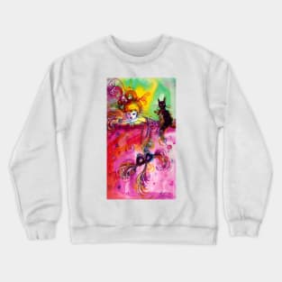 LADY WITH MASK AND BLACK CAT  Venetian Masquerade Night in Pink Crewneck Sweatshirt